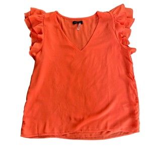 1.State Womens Size Small V Neck Flutter Sleeve Orange Shirt Top NWOT Flaw